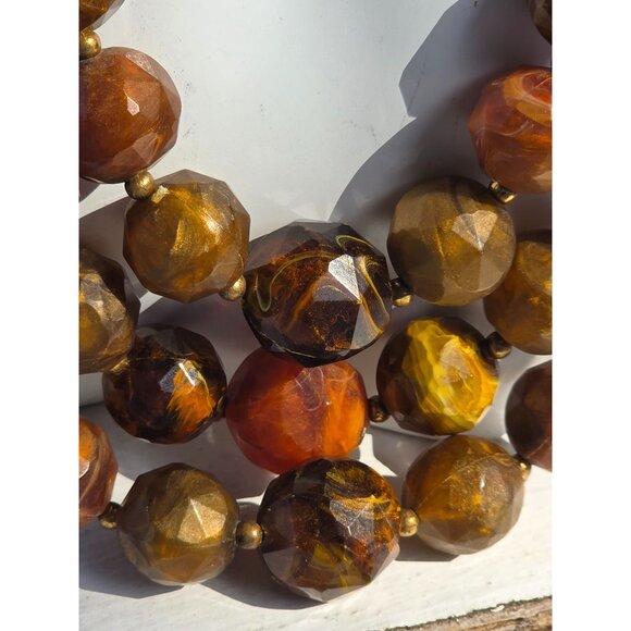 Vintage Multi-Strand Amber & Brown Beaded Choker Necklace With Gold-Tone Clasp - Picture 15 of 16